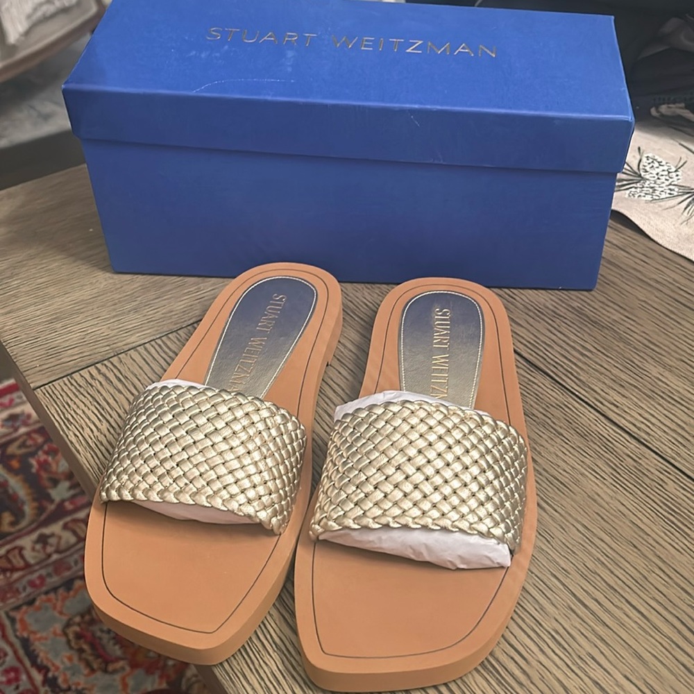 Stuart Weitzman gold woven sandal